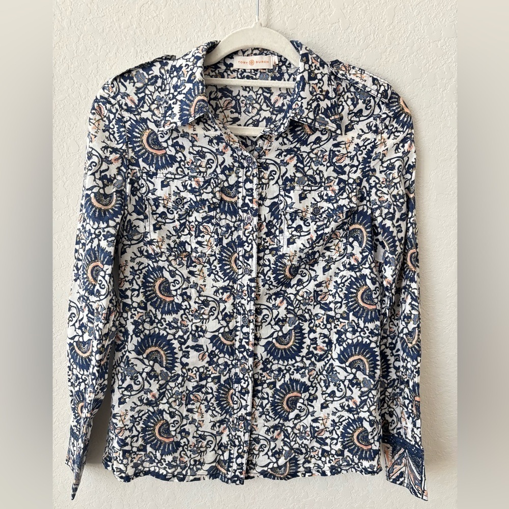 Tory Burch Bridgett Button Down cotton Top Size 4
